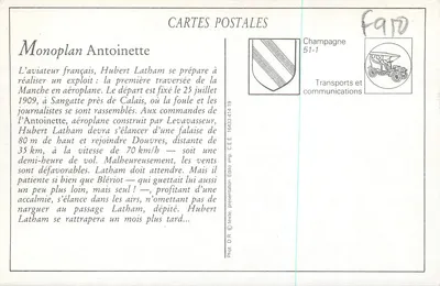 Monoplan Antoinette — Record de distância e de altura em Béthény — Editor J.H. n°1160 — Verso