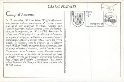 Camp d'Auvours — Vliegactie van Wilbur Wright — Uitgave C.E.E. — Achterkant