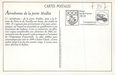 Aeroporto da Porte Maillot — Paris — editor C.E.E. n° 78-10 — Verso