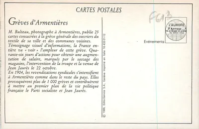 Armentières — Um canto da Grand'Place durante as greves (abril de 1904) — Bulteau, foto-editora, Armentières — Verso