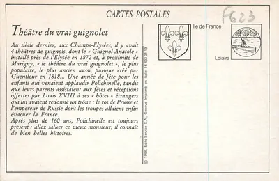 Na Champs-Élysées: Reprezentacja w Teatrze Guignol — Scènes Parisiennes, n°728 — Rewers