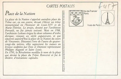 Paris (12º) — Colunas do Trono. Praça da Nação — J.H. — Verso
