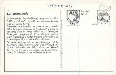 La Bourboule — Zakład Kurortowy — Wydawnictwo Auvergne 63-12 — Rewers