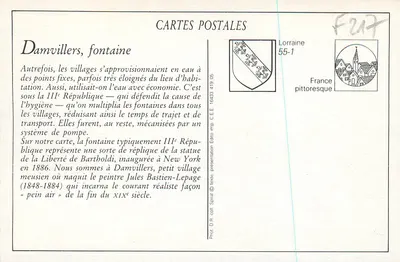 Damvillers - Place do Hotel de Ville — Fonte com estátua da Liberdade, editor A.B.&C. (França) — Verso