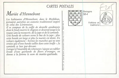 Casada de Hennebont — traje tradicional — Coleção II. Laurent, Port Louis — Verso