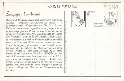 A Villa "Bel-Air" — Sampigny bombardeada — Edição Mettavant-Gervaise — Verso