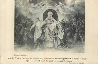A Virgem Consoladora abriga sob seu manto a mãe desolada e a viúva de guerra — Composição de S. M. J.