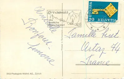 Grindelwald-First — montanhas, lago e teleférico — 3408 Photoglob-Wehrli AG, Zürich — Verso