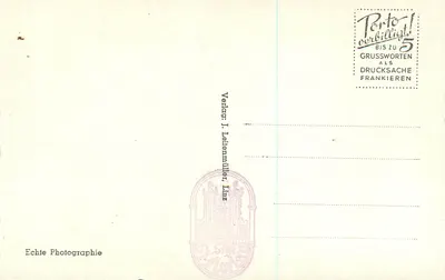 Stift St. Florian, Prälatenstiege — widok na ozdobną bramę i schody — wydawca J. Leitienmüller, Linz, n° 2443 — Rewers