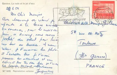 Genewa — Zatoka i fontanna — Kunstverlag G. D'Aguanno, N° 1072 — Rewers