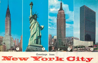 Nova York — Saudações de — 4 monumentos — editor: Colour Picture Publishers, Inc.