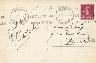 Annecy (Alta Savoia) — Il Palazzo dell'Isola (Monumento storico) e il Thiou — L. Fauraz, editore, n°1047 — Verso