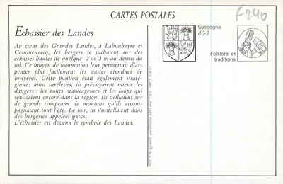 Landes — Échassier e Bergère — A. Daury, foto, Morcenx — Verso