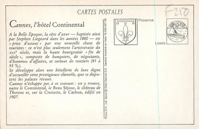 CANNES — L'Hotel Continental — Selecta — Verso