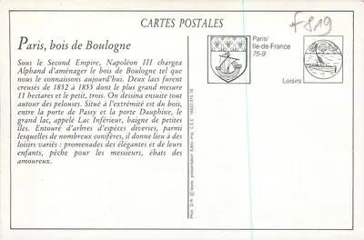 Paris, Bois de Boulogne — margens do lago inferior — M.J. n°47 — Verso