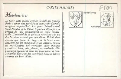 La Matelassière — Los pequeños oficios parisinos — La Pâtuerbe, 30 Rue Ad. Tiffers, París — Reverso