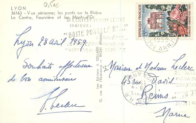 Lyon — Widok z powietrza; mosty nad Rynem, Centrum, Fourvière i Monts-d'Or — Wydawnictwo J. Cellard — Rewers
