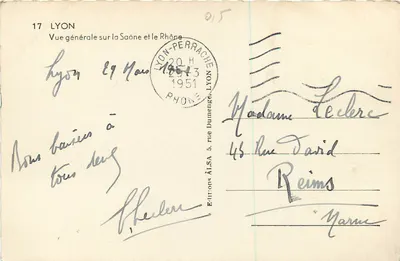 Lyon — Ogólny widok na Saône i Rhône — Wydawnictwo At.S.A. Lyon-Perrache — Rewers