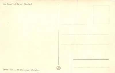 Berner Oberland — widok panoramiczny Alp szwajcarskich — wydawca H. Steinhauer Interlaken, nr 9002 — Rewers