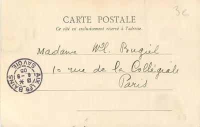 Aix-les-Bains — A Cachoeira de Grésy — B.F. Paris, n° 3e — Verso