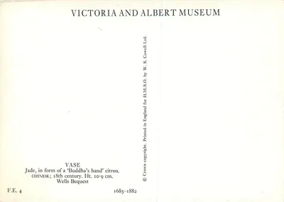 Vaso de jade em forma de mão de Buda — época chinesa do século XVIII — Victoria and Albert Museum — Verso