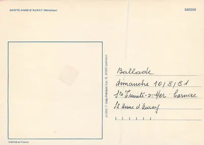 Santa Ana de Auray — fenômeno milagroso e basílica — editor H-SM, n° 560259 — Verso