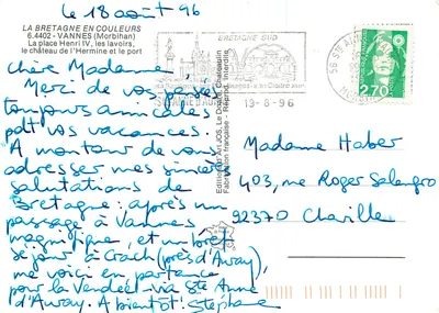 Vannes — bairros e porto — Edição Art.JOS, O Departamento da Bretanha do Sul — Verso