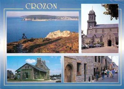 Crozon — vista panorâmica, igreja, casa do turismo e rua — Éditions d'Art Jos, Le Doare
