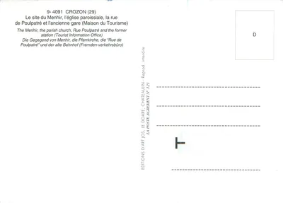 Crozon — vista panorâmica, igreja, casa do turismo e rua — Éditions d'Art Jos, Le Doare — Verso