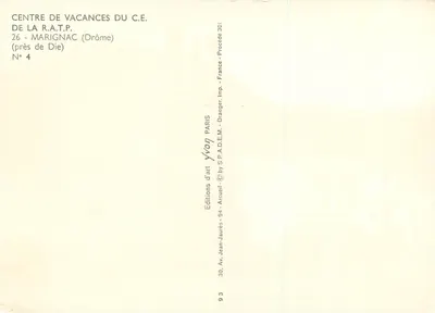 Centrum wypoczynku C.E. R.A.T.P. — Marignac (Drôme), blisko Die — Wydawnictwo artystyczne Yvon — Rewers