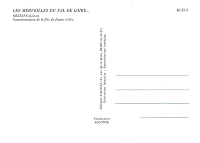 Orléans — Fête Jeanne d'Arc — Wydawnictwo Valoire — Rewers