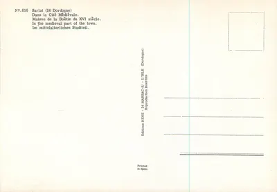 Sarlat (24 Dordogne) — Maison de la Cité Médiévale du XVIe siècle — Éditions RENÉ - 24 MARSAC-S/ - L'ISLE — Verso