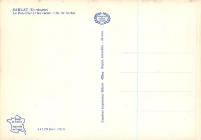 Sarlat (Dordogne) — Présidial i stare dachy Sarlat — Repro. Interdite, drukarnia Combier, Mâcon — Rewers
