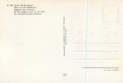 Sarlat (24 Dordogne) — Pasaje de las Violetas — Ediciones RENÉ - 24 MARSAC-S / L'ISLE — Reverso