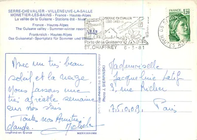 Serre-Chevalier — Vista invernal com igreja — Foto J. Sierpinsk — Verso