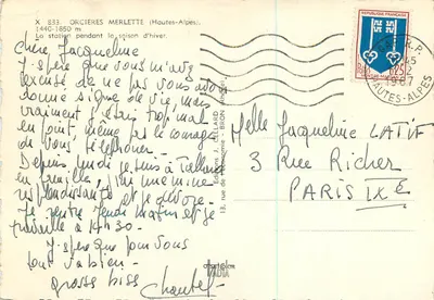 Orcières Merlette — estação de esqui — Éditions J. DELLARD — Verso