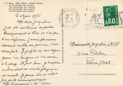 Nice - Costa Azul - Riviera Francesa — A Promenade dos Ingleses — editor Grimaldi, n° B 11 — Verso