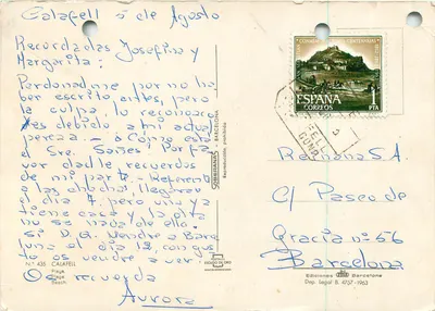 Calafell — plage animée avec bateaux de pêche — Éditions Portalet Escudo de Oro — Rewers