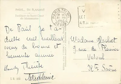 Basílica do Sagrado Coração de Montmartre — Paris — Éditions d'Art Yvon, n° I.B. 532 — Verso