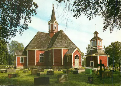 Igreja de madeira vermelha de Oulainen — editor PR kortti
