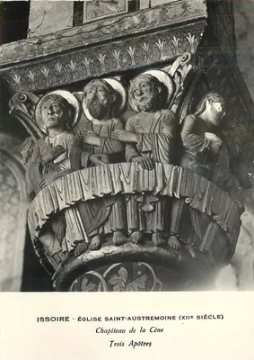 Issoire - Igreja de São Austremoine (século XIII) - Capitel da Ceia, Três Apóstolos