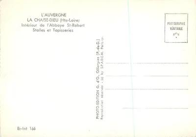 Interno dell'Abbazia di San Roberto di La Chaise-Dieu — Stalle e Tappezzerie — Edizione G. d'O., Parigi — Verso