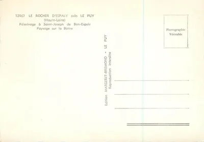 Le Rocher d'Espaly perto de Le Puy — Pelerinagem a São José de Bon-Espoir — Édition Margerit-Bremond — Verso