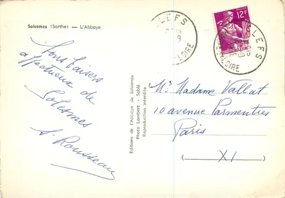 Solesmes (Sarthe) — A Abadia — Éditions de l'Abbaye de Solesmes — Verso