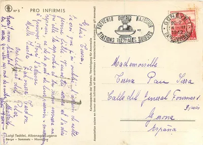 Nowoczesna pocztówka Luigi Taddei Albonago Lugano — Rewers