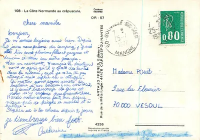 La Côte Normande al crepúsculo — Artaud Frères, n° 108 — Reverso
