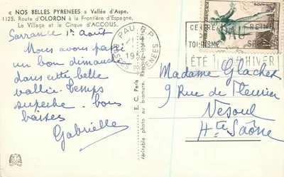 Vale da Aspe — Estrada de Oloron para a Fronteira com a Espanha — O Village e o Circo de Accous — Editor: «Nos Belles Pyrénées» — Verso