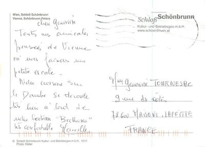 Schloss Schönbrunn — Vienna, Austria — editore Schloß Schönbrunn Kultur- und Betriebsges.m.b.H., n° 1013 — Verso
