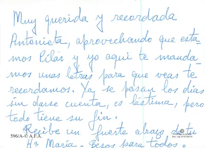 Paisagem de montanha nevada — citação em espanhol — A.F.A. n° 596 — Verso