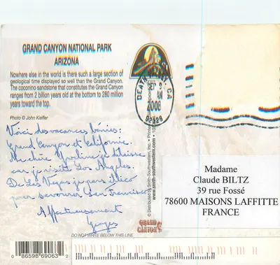 Grand Canyon — Arizona — Smith-Southwestern, Inc. n° 86598 69063 — Verso